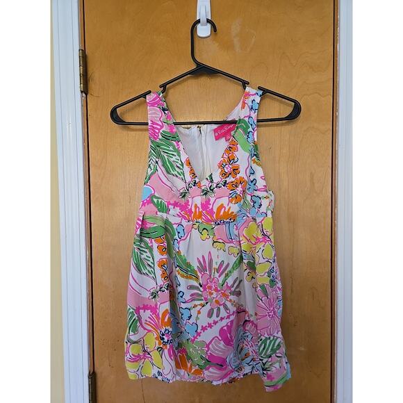 LILLY PULITZER for TARGET Nosey Posey Print V-Neck Sleeveless Shirt Sz XS. - Picture 1 of 6